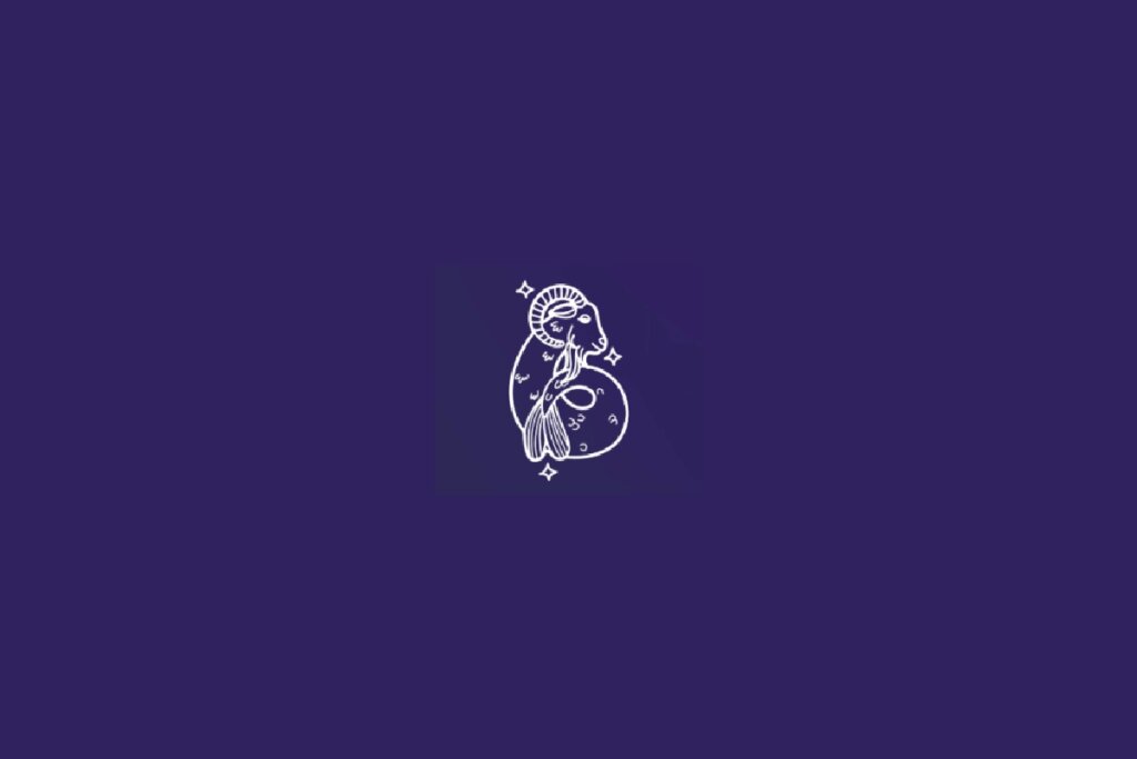Ilustração do signo de Capricórnio em branco em um fundo roxo