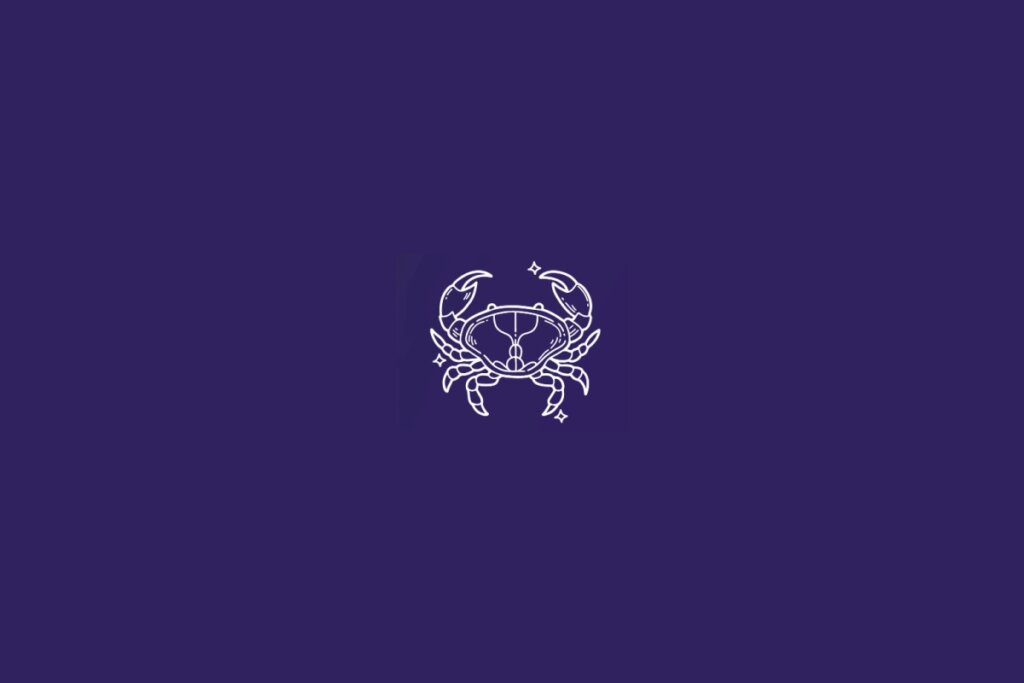 Ilustração do signo de Câncer em em branco um fundo roxo