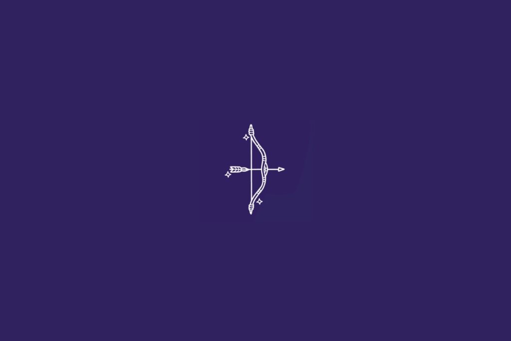 Ilustração do signo de Sagitário em branco em um fundo roxo