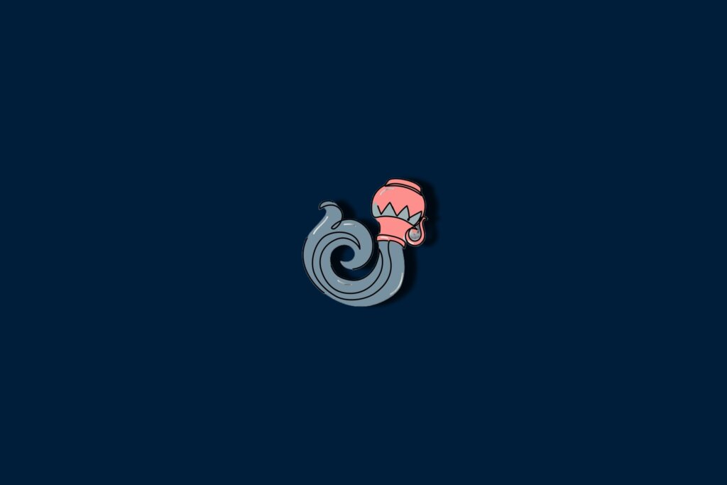 Ilustração de uma ânfora rosa com água em um fundo azul-escuro