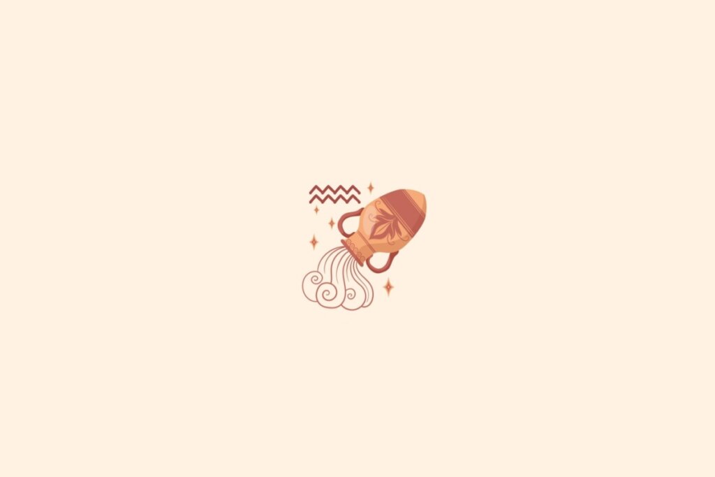 Ilustração do signo de aquário com estrelas em um fundo bege