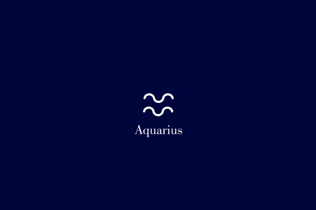 Ilustração do signo de aquário em branco em um fundo azul-escuro