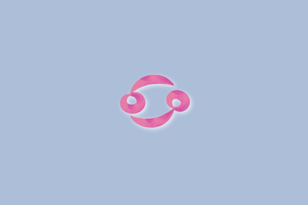Ilustração do signo de câncer na cor rosa e sobre um fundo azul-claro