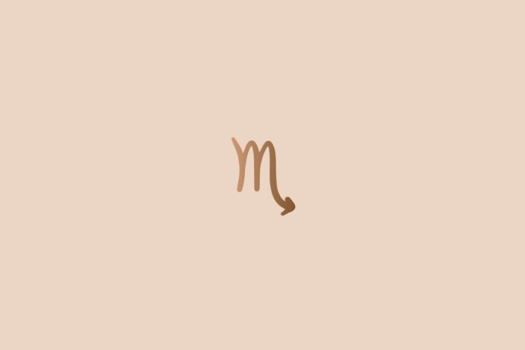 Ilustração do signo de escorpião na cor marrom em um fundo rosa-claro