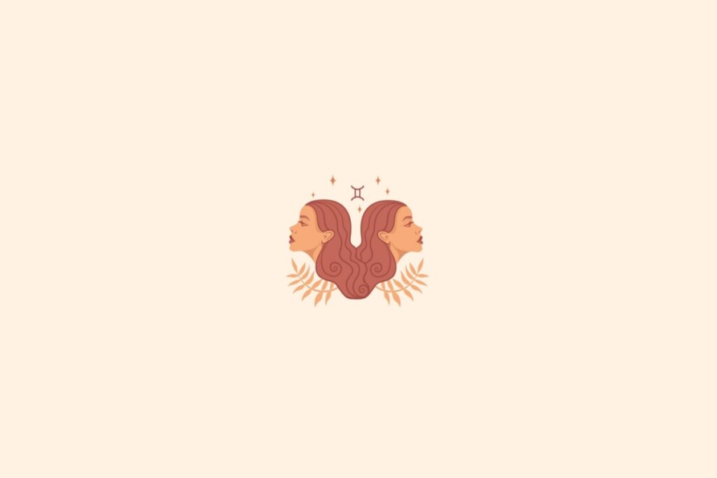Ilustração do signo de gêmeos com estrelas em um fundo bege