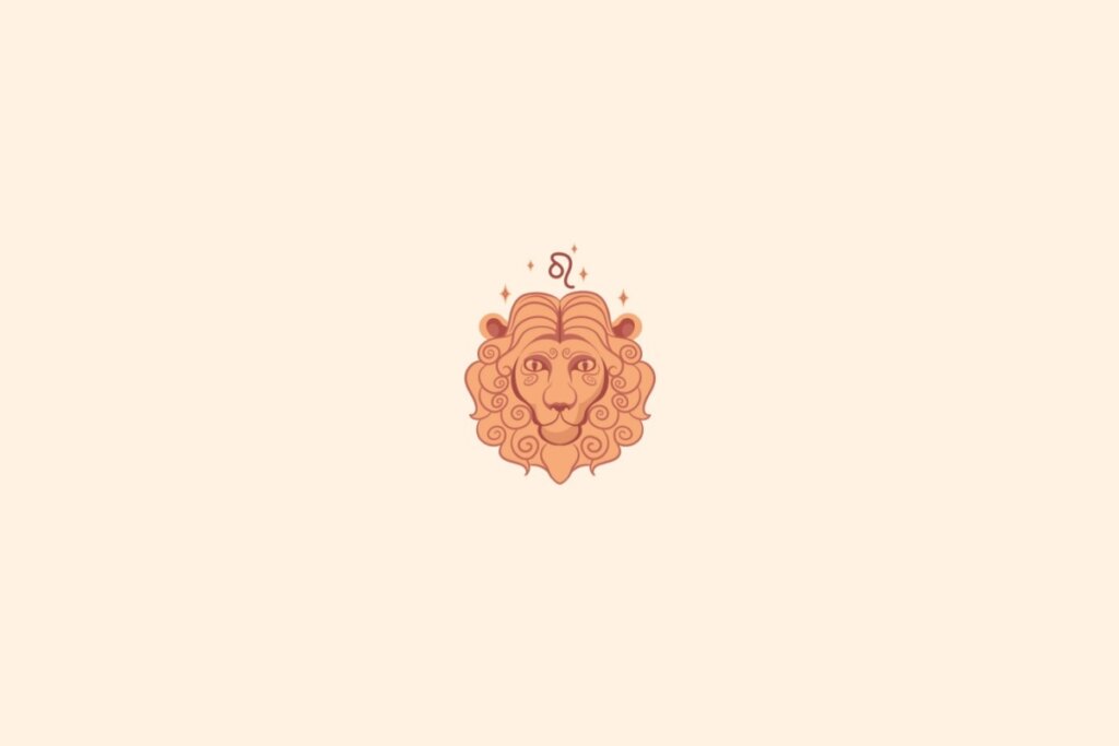 Ilustração do signo de leão com estrelas em um fundo bege