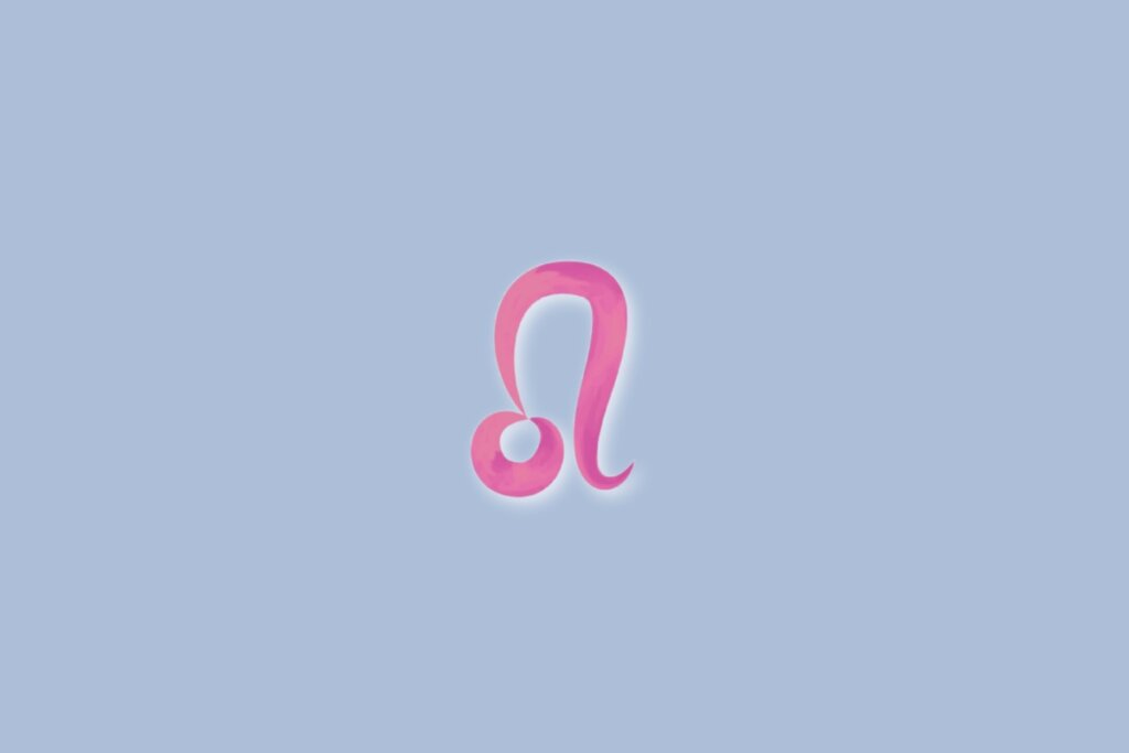 Ilustração do signo de leão na cor rosa e sobre um fundo azul-claro