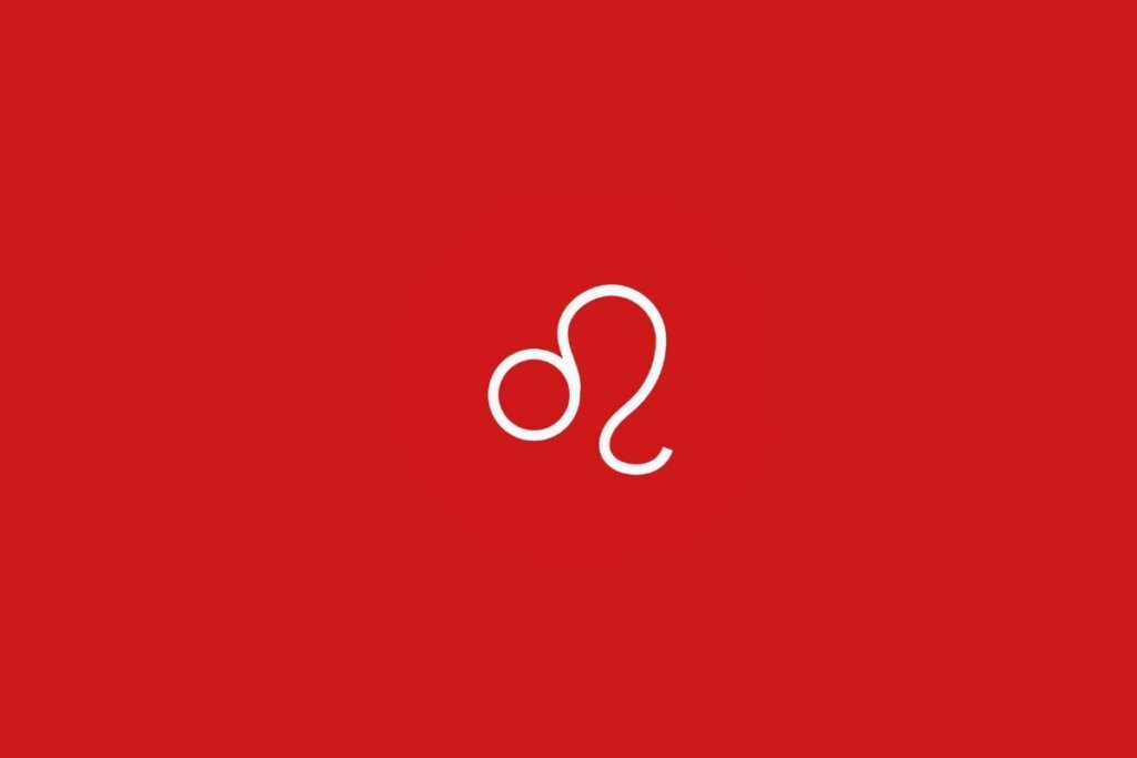 Ilustração do signo de leão centralizado em um fundo vermelho