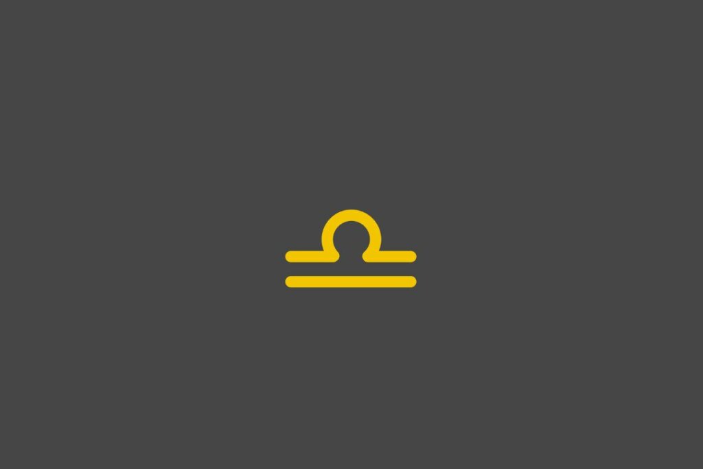 Ilustração do signo de libra em amarelo em um fundo cinza