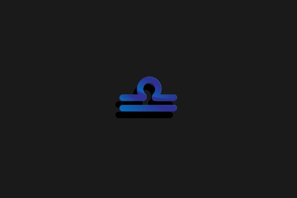 Símbolo do signo de libra na cor azul e centralizado em um fundo preto