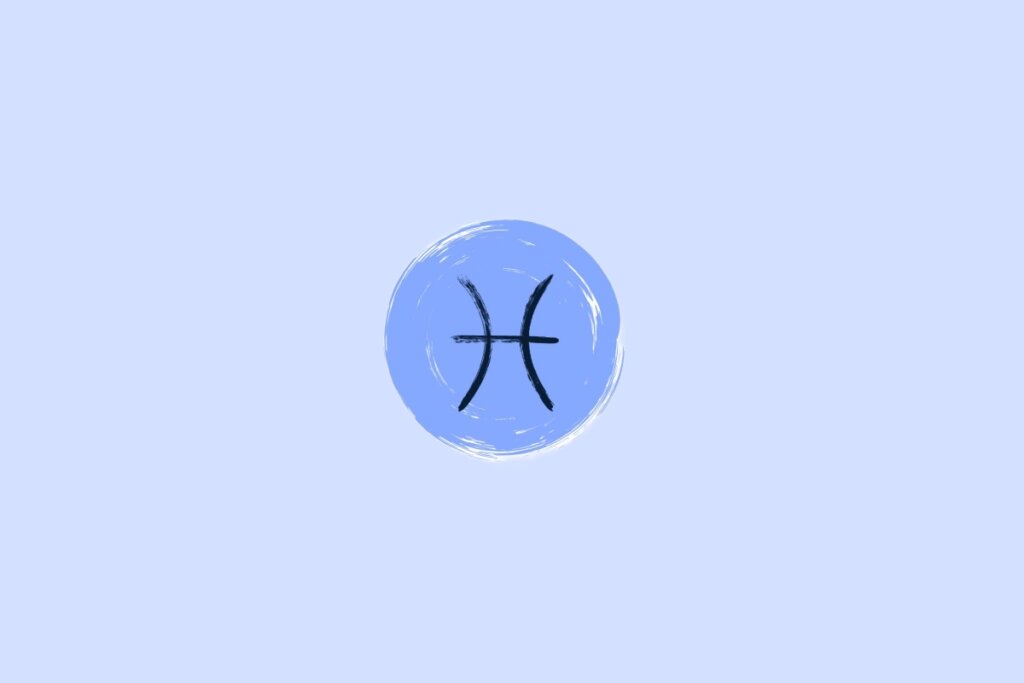 Ilustração do signo de Peixes na cor preta em um fundo azul-claro