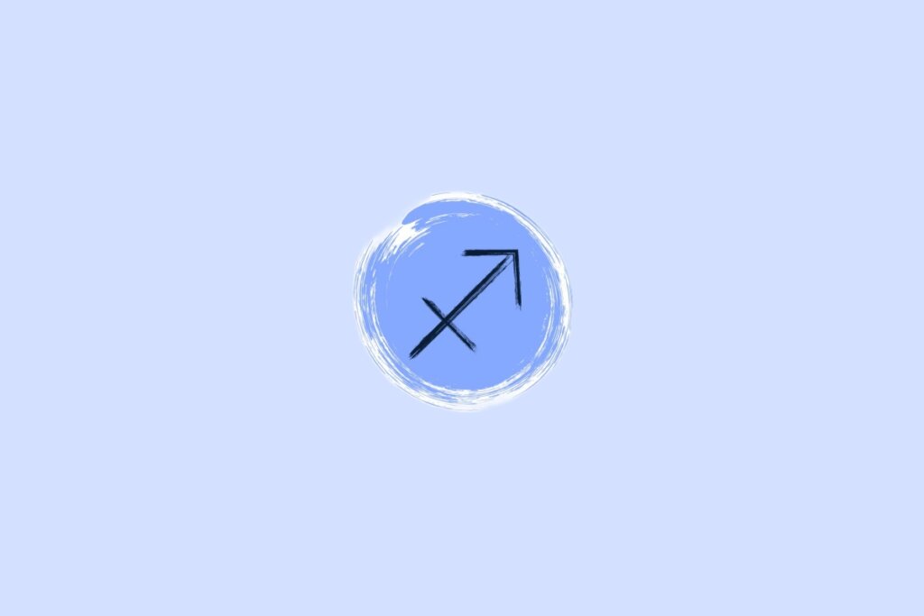 Ilustração do signo de sagitário na cor preta em um fundo azul-claro