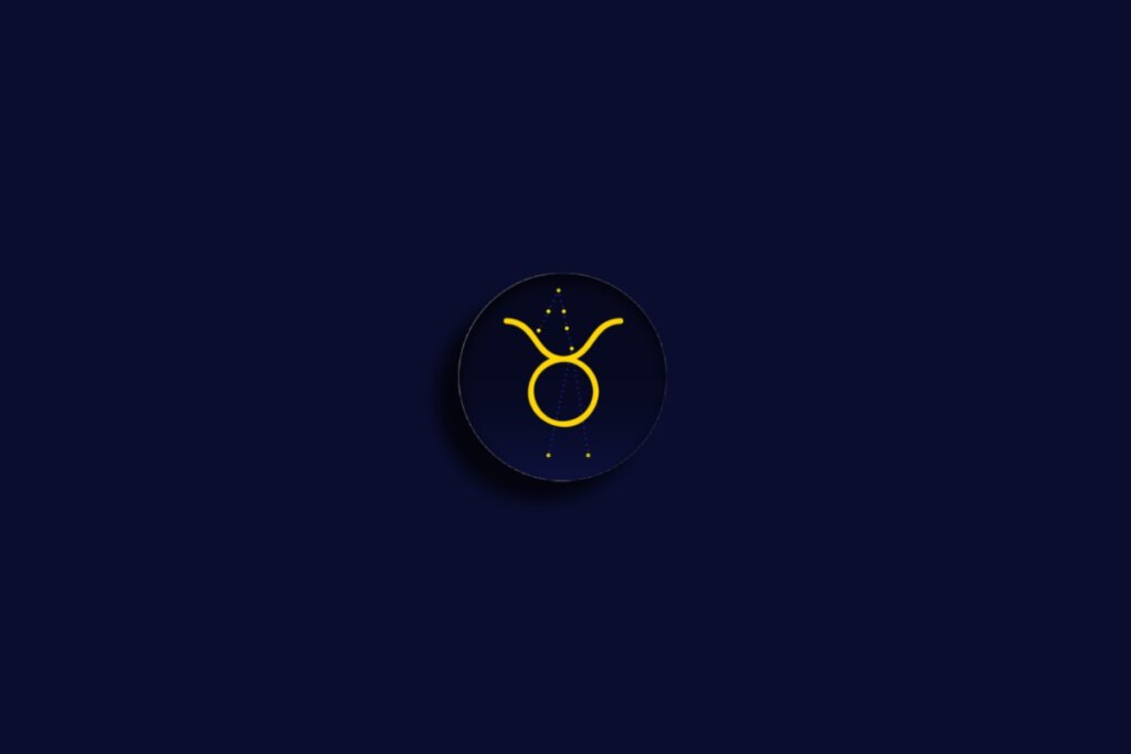 Ilustração do signo de touro em amarelo sobre um fundo azul-escuro