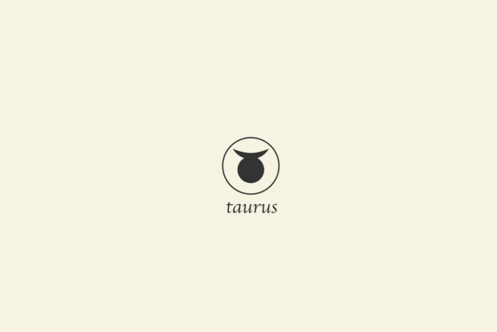 Ilustração do signo de touro na cor preta, com um círculo em volta e o nome abaixo, sobre um fundo cinza-claro