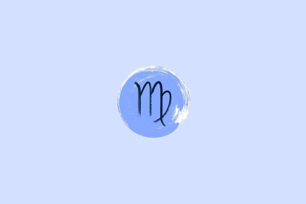 Ilustração do signo de virgem na cor preta em um fundo azul-claro