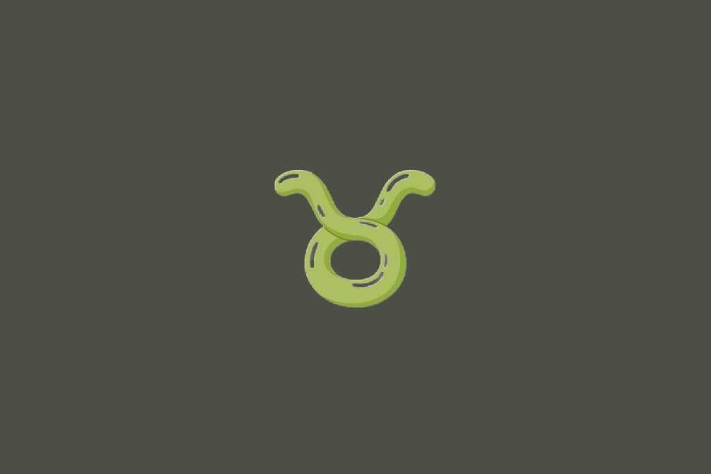 Ilustração do signo de Touro, contendo um símbolo em formato de círculo com duas curvas abertas voltadas para cima na cor verde-amarelada, em fundo esverdeado-escuro