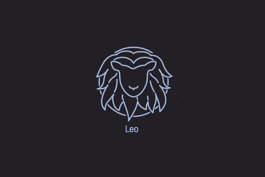 Ilustração do signo de Leão contendo a cabeça de um leão com uma juba, em um fundo azul-escuro