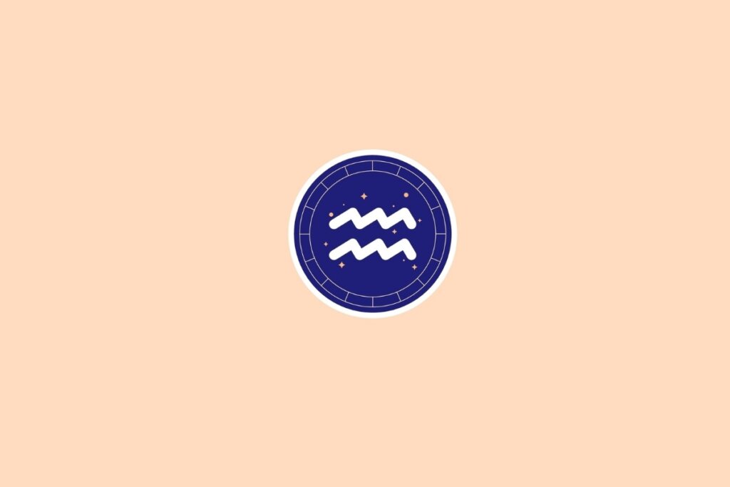 Ilustração do signo de aquário em branco em um círculo azul em cima de um fundo bege