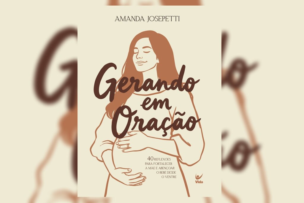 Capa do livro "Gerando em oração", com a ilustração de uma mulher com as mãos na barriga