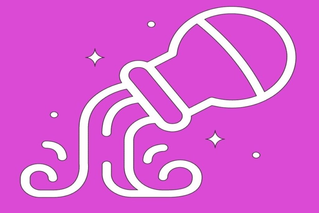 Um jarro inclinado despejando água em ondas estilizadas, sendo branco em fundo rosa