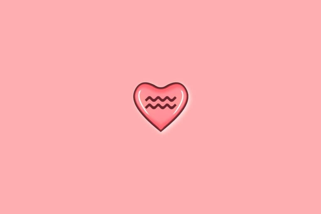 Coração em fundo vermelho-claro com o símbolo do signo de aquário dentro