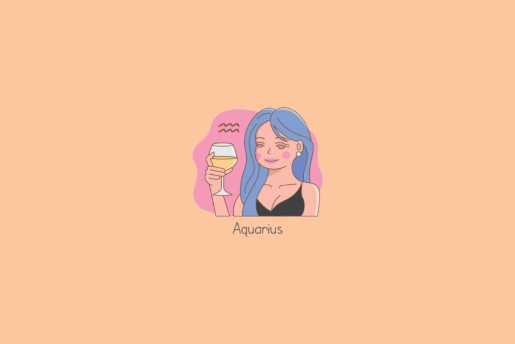 Ilustração de uma mulher ao lado do símbolo do signo de aquário