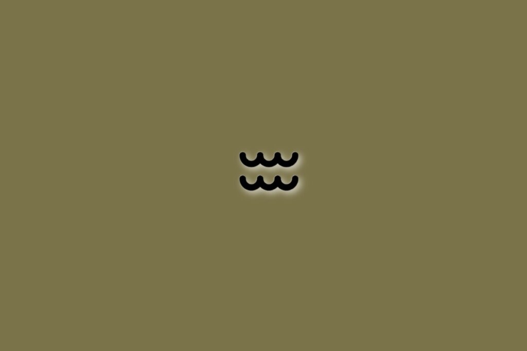 Símbolo do signo de aquário em preto sobre fundo verde-oliva