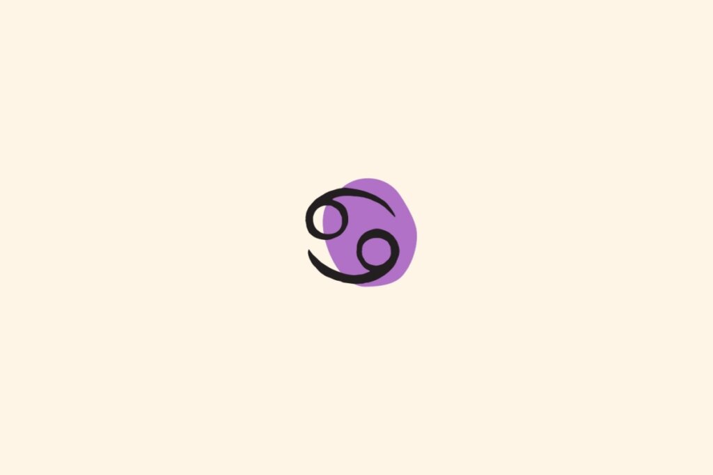 Símbolo de câncer preto sobre um círculo roxo, em fundo bege