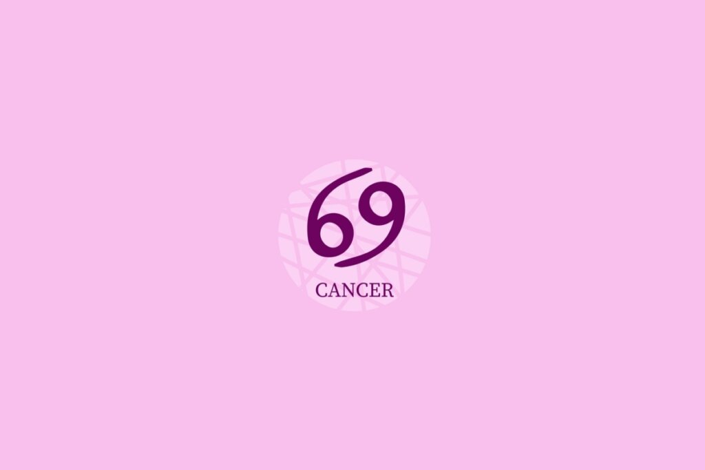 Ilustração do signo de Câncer (6 e 9 se complementando) em um fundo roxo-claro