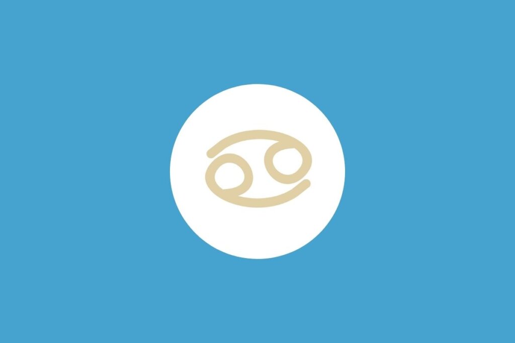 Símbolo do signo de Câncer em um círculo branco sobre fundo azul
