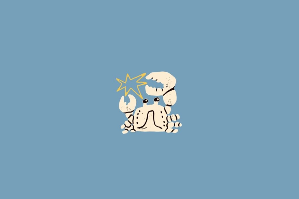 Ilustração de um caranguejo em amarelo-claro sobre um fundo azul