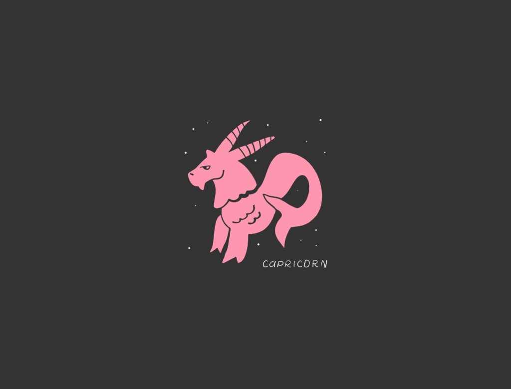 Ilustração do signo de capricórnio em um fundo preto