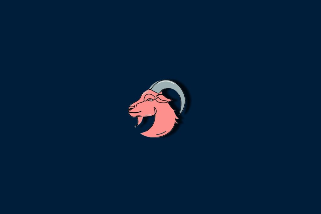 Ilustração de uma cabra na cor rosa em um fundo azul-escuro