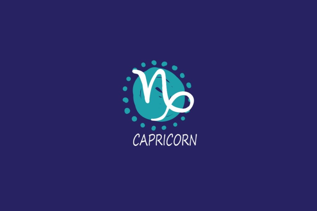 Ilustração do signo de capricórnio, na cor branca, sobre uma mancha verde, em um fundo azul-escuro