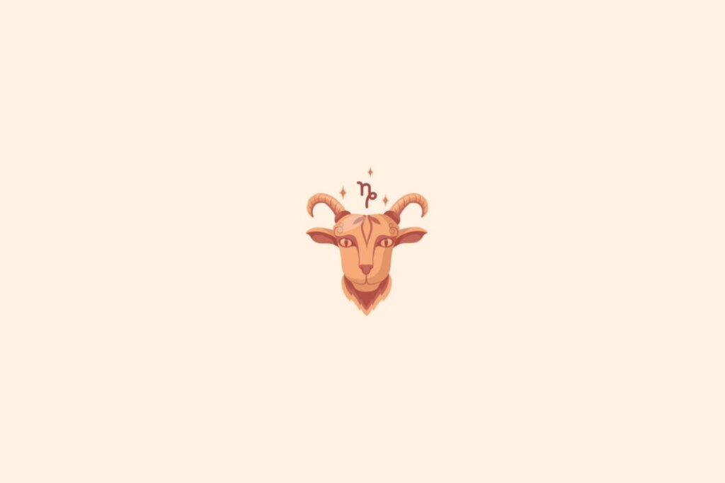 Ilustração do signo de capricórnio com estrelas em um fundo bege