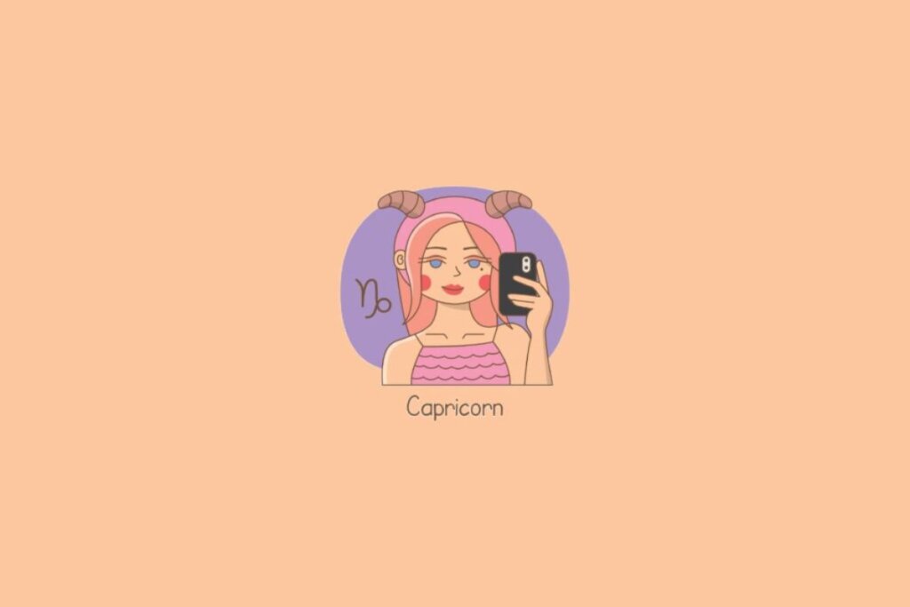 Ilustração de uma mulher ao lado do símbolo do signo de capricórnio