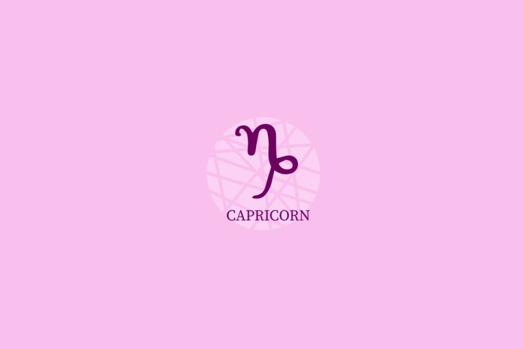 Ilustração do signo de Capricórnio (N com perna curva) em um fundo roxo-claro