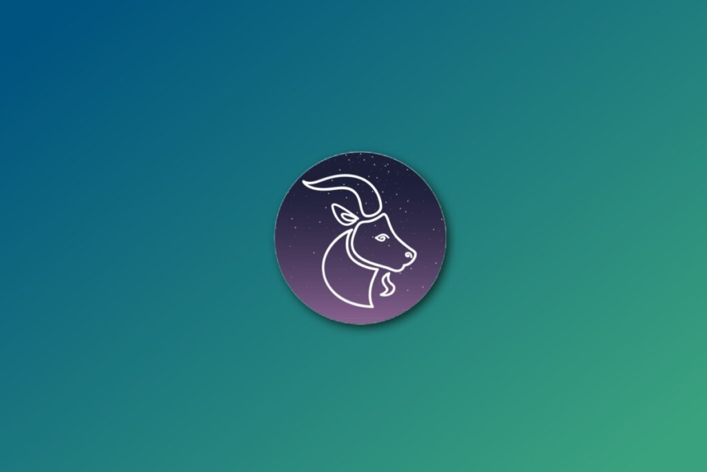 Ilustração do signo de capricórnio em roxo em um fundo verde-jade