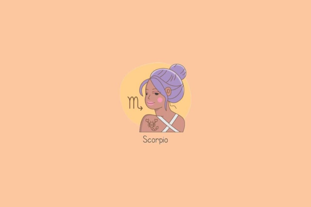 Ilustração de uma mulher ao lado do símbolo do signo de escorpião