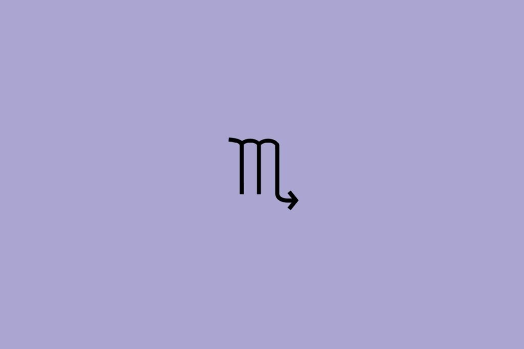 Ilustração do signo de escorpião em preto em um fundo roxo