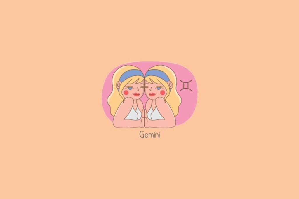 Ilustração de uma mulher ao lado do símbolo do signo de gêmeos