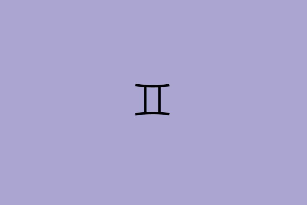 Ilustração do signo de gêmeos em preto em um fundo roxo