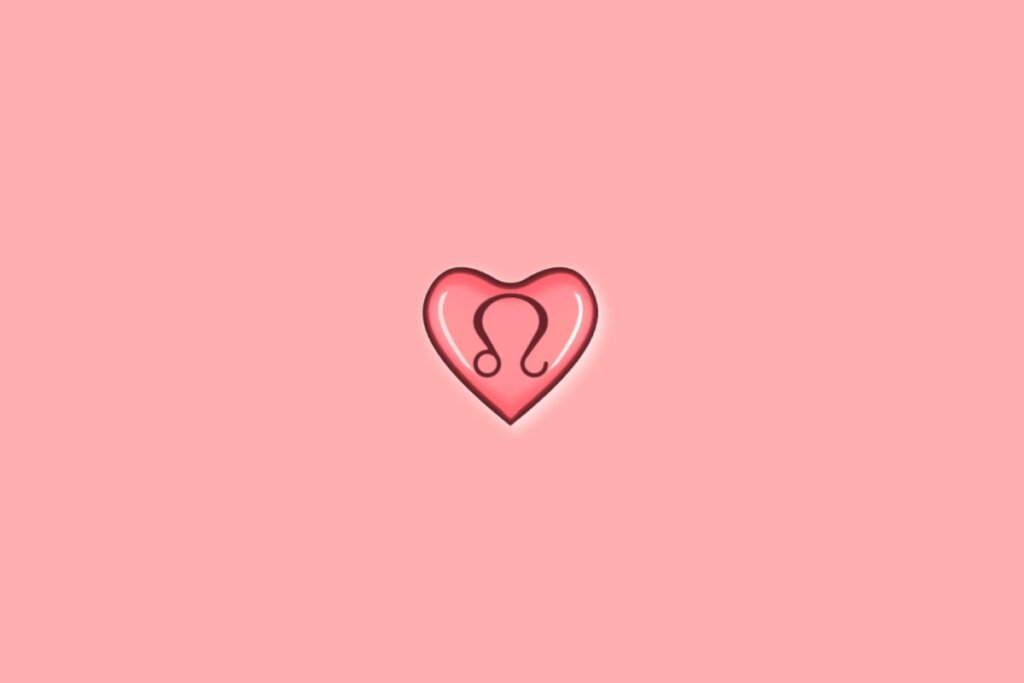 Coração em fundo vermelho-claro com o símbolo do signo de leão dentro