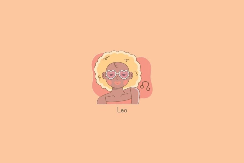 Ilustração de uma mulher ao lado do símbolo do signo de leão