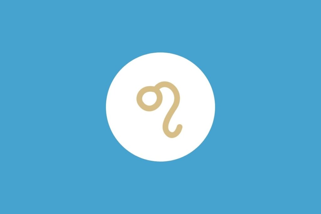 Símbolo do signo de Leão em um círculo branco sobre fundo azul