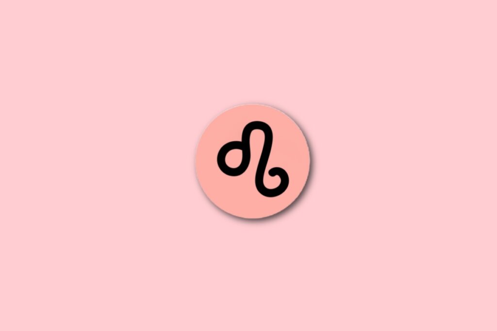 círculo rosa com ilustração preta do símbolo do signo de leão sobre fundo rosa