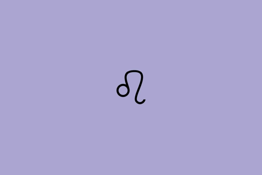 Ilustração do signo de leão em preto em um fundo roxo
