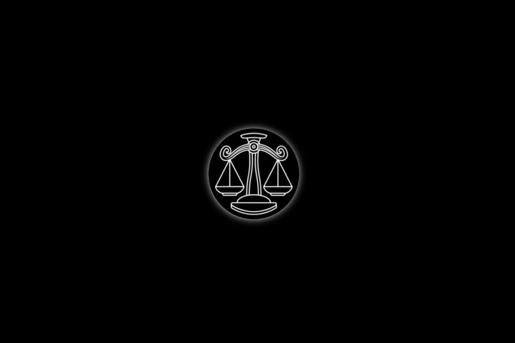 Ilustração de uma balança, representando o signo de libra, em um fundo preto
