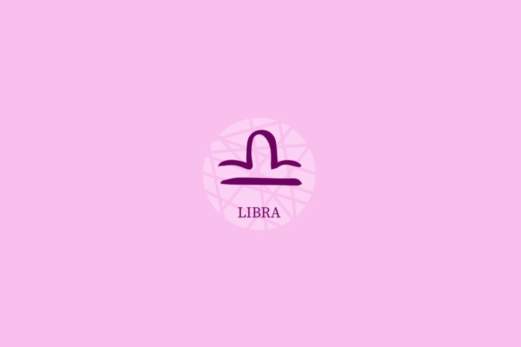 Ilustração do signo de Libra (linha horizontal embaixo e espécie de "lombada" em cima) em um fundo roxo-claro