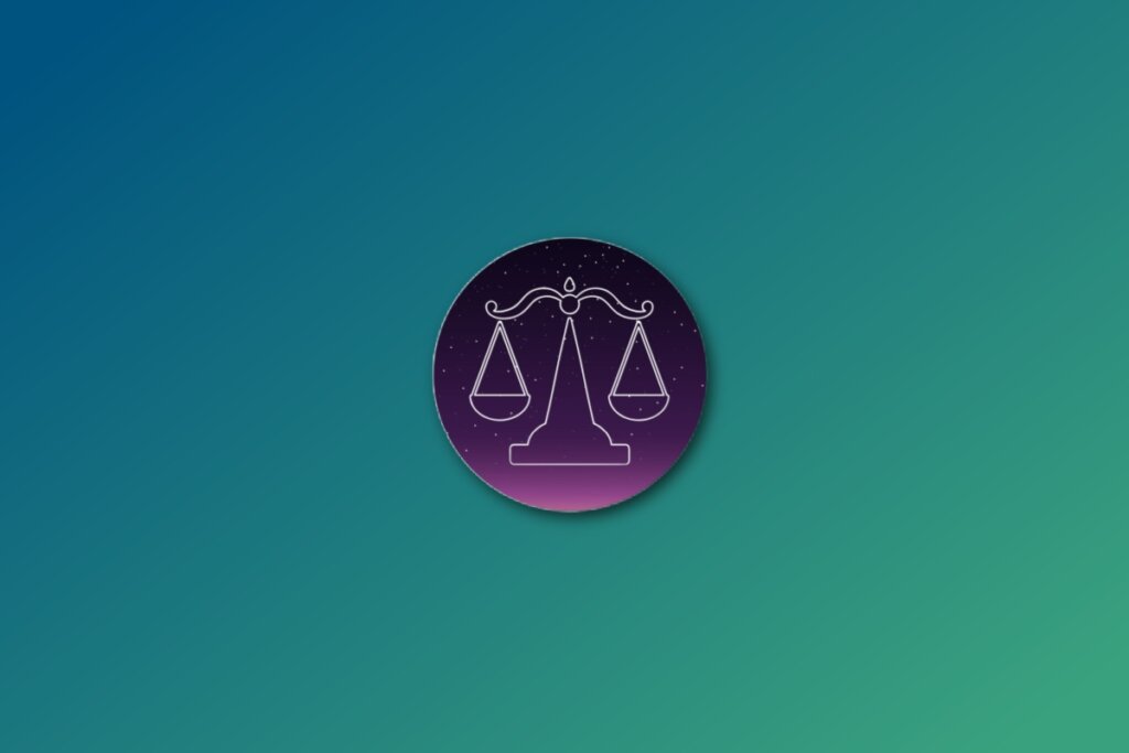 Ilustração do signo de libra em roxo em um fundo verde-jade